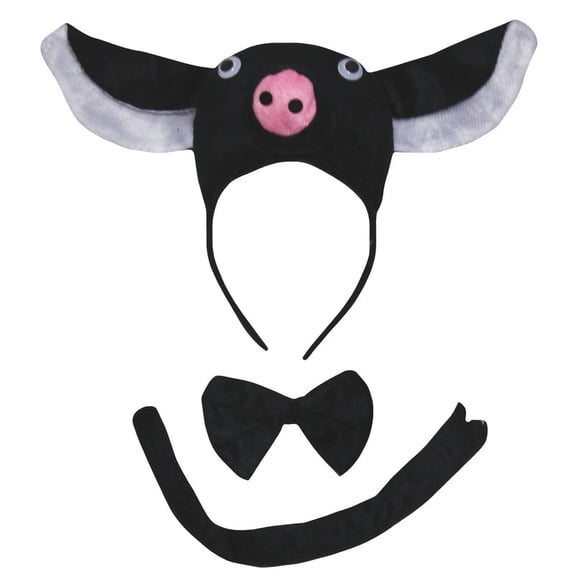 Petitebelle Cutie Pig Headband Bowtie Tail 3pc Costume (Black, One Size)