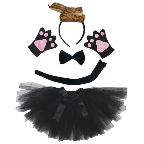 Petitebelle Cutie Snake Headband Bowtie Tail Gloves Tutu 5pc Costume (Brown, 5-10 Years)