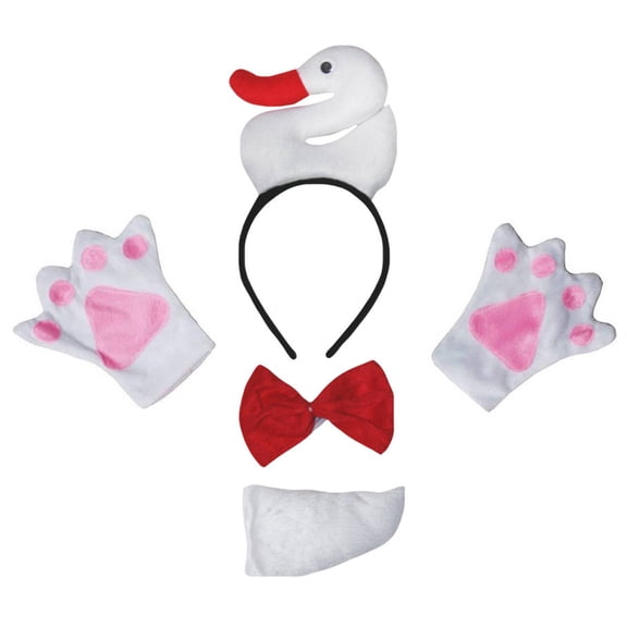 Petitebelle Cutie Swan Headband Bowtie Tail Glove 4pc Costume (White, 5-10 Years)