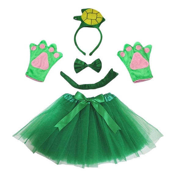 Petitebelle Cutie Turtle Headband Bowtie Tail Gloves Tutu 5pc Costume (Green, 1-5 Years)