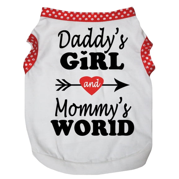 Petitebelle Daddy's Girl Mommy's World Puppy Dog Shirt (White/Red Dots, X-Large)