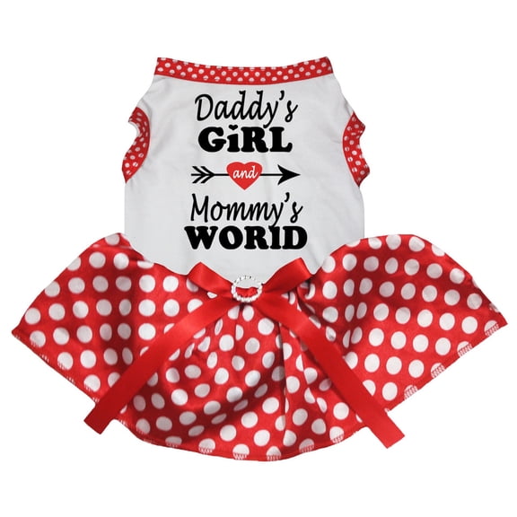 Petitebelle Daddy's Girl and Mommy's World Puppy Dog Dress (White/Red Dots, X-Large)