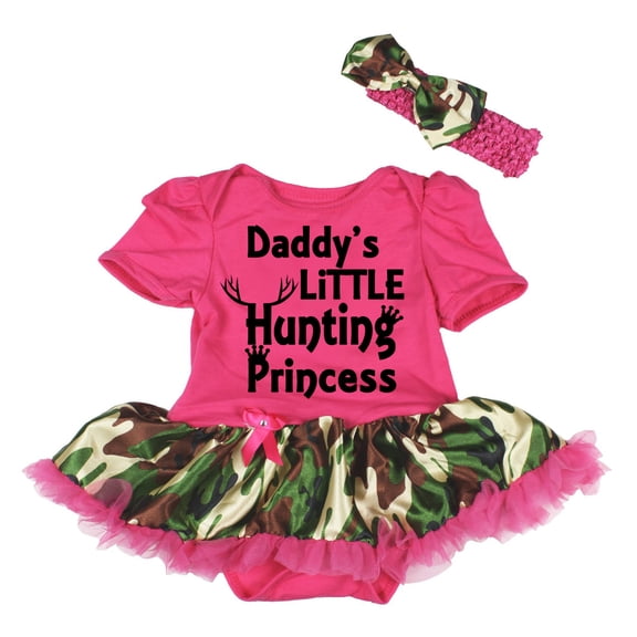 Petitebelle Daddy's Little Hunting Princess Baby Dress Nb-18m (Hot Pink/Camouflage, 0-3 Months)