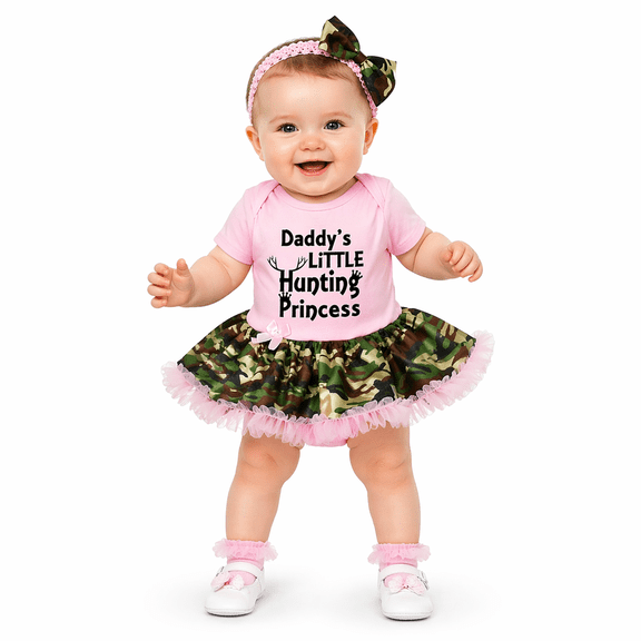 Petitebelle Daddy's Little Hunting Princess Baby Dress Nb-18m (Pink/Camouflage, 6-12 Months)