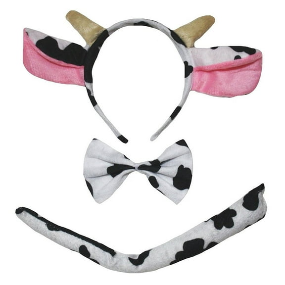 Petitebelle Dairy Cow Headband Bowtie Tail 3pcs Costume (White, One Size)