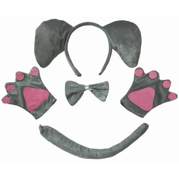 Petitebelle Elephant Headband Bowtie Tail Glove 4pc Costume (Gray, 1-4 Years)