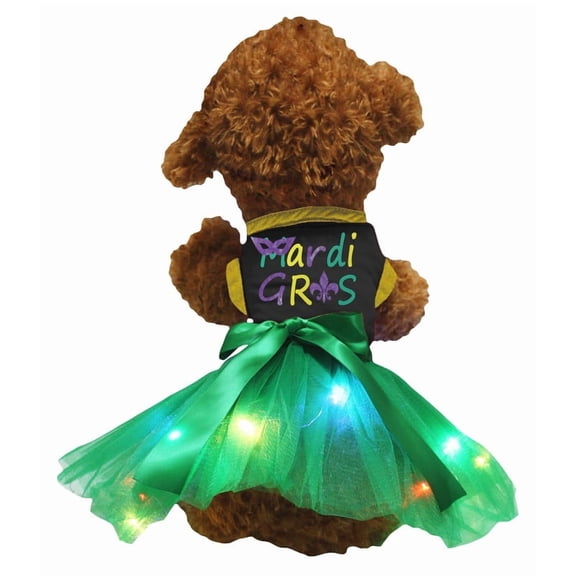 Petitebelle Eye Mask Mardi Gras Puppy Dog Dress (Black/Green LED, Small)