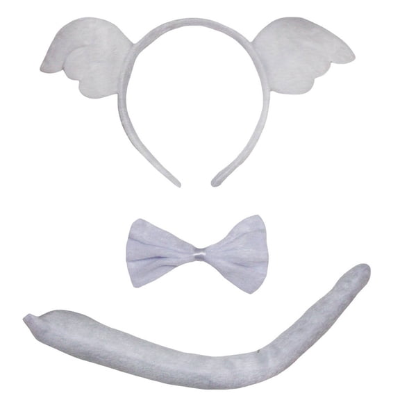 Petitebelle Fairy Angel Headband Bowtie Tail Unisex Children Kids 3pc Costume (White, One Size)