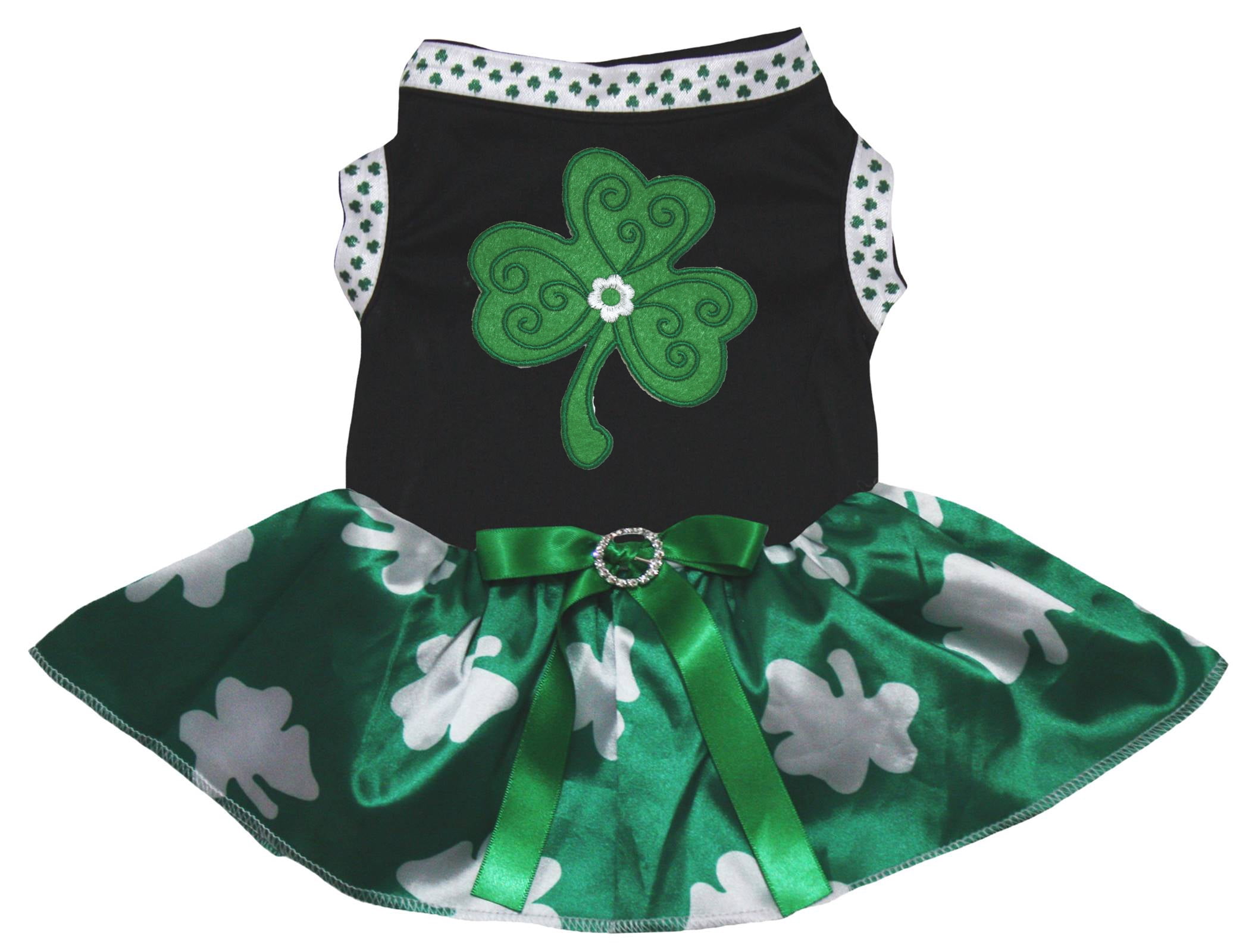 Petitebelle Green Clover Puppy Dog Dress (Black/Green Clovers, X-Large)