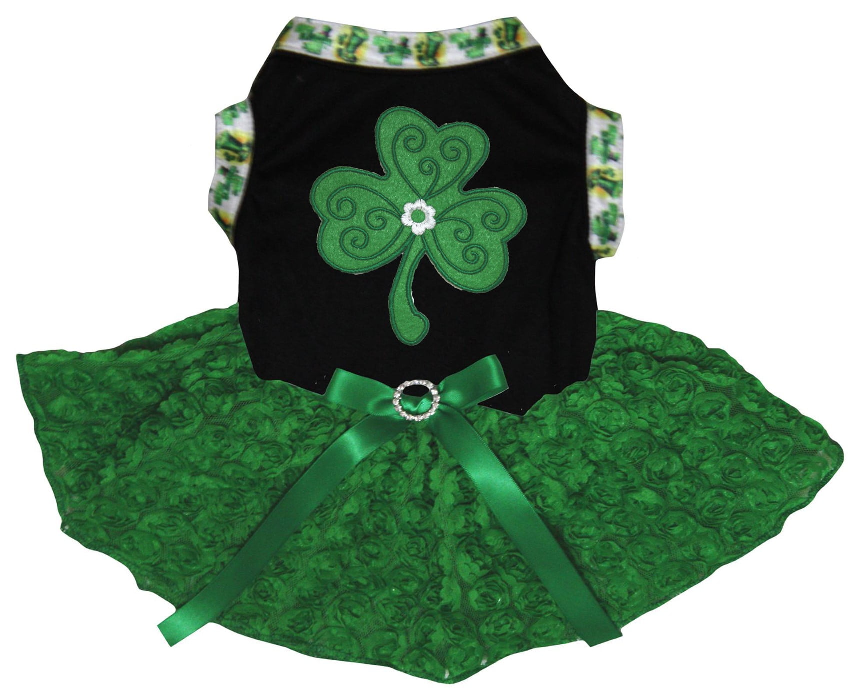 Petitebelle Green Clover Puppy Dog Dress (Black/Green Floral, XXX-Large)