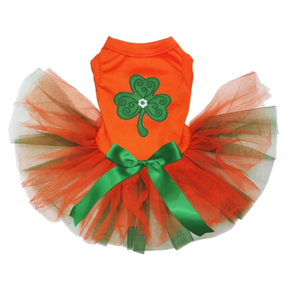 Petitebelle Green Clover Puppy Dog Dress (Orange/Orange Green, X-Large)