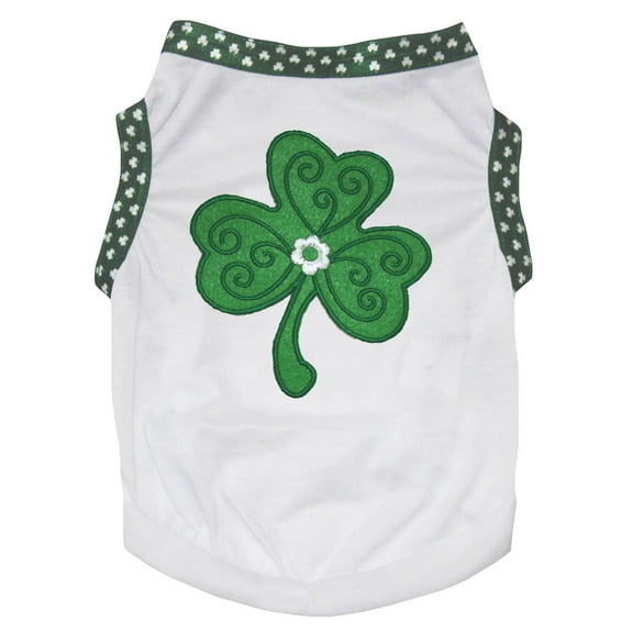 Petitebelle Green Clover Puppy Dog Shirt (White/Clover Hemmed, Medium)