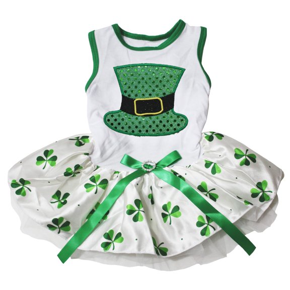 Petitebelle Green High Hat Puppy Dog Dress (White/Clovers, XXX-Large)