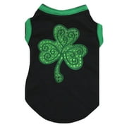 Petitebelle Green Sequins Clover Puppy Dog Shirt (Black, Medium)