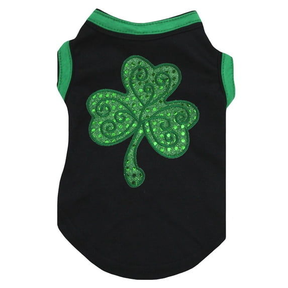 Petitebelle Green Sequins Clover Puppy Dog Shirt (Black, Medium)