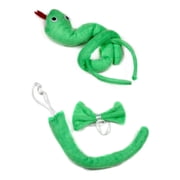 Kids Green Snake Costume Set - Headband, Bowtie, Tail, Gloves & Shoes (One Size)