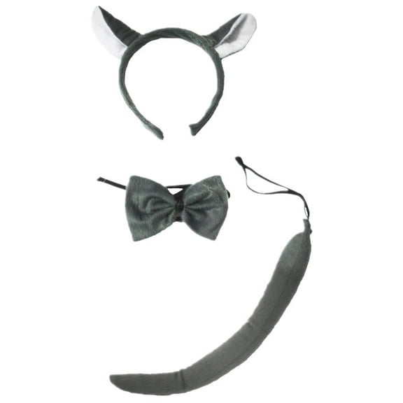 Petitebelle Grey Wolf Headband Bowtie Tail 3pc Costume (Gray, One Size)