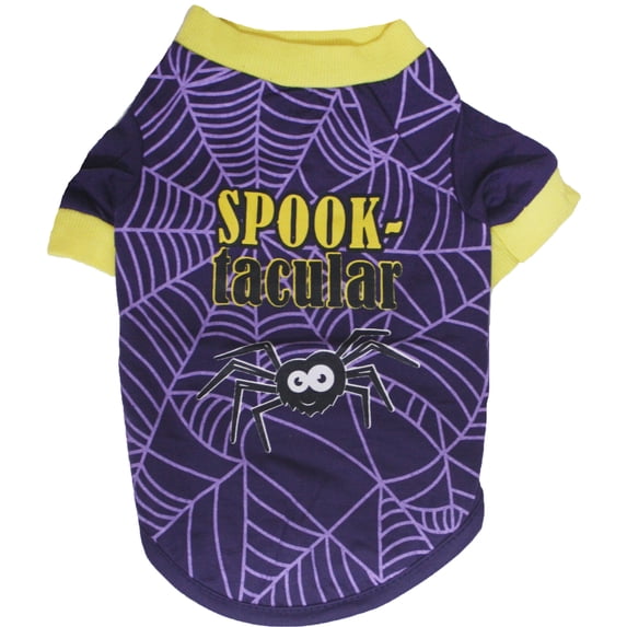Petitebelle Halloween Theme Puppy Dog Shirt Costume Tee (Cobweb, Medium)