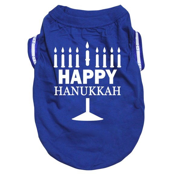 Petitebelle Hanukkah Dog T-Shirt – Holiday Puppy Outfit with Menorah Candelabra Clothes Pet Outfit (Blue/Flag, X-Large)