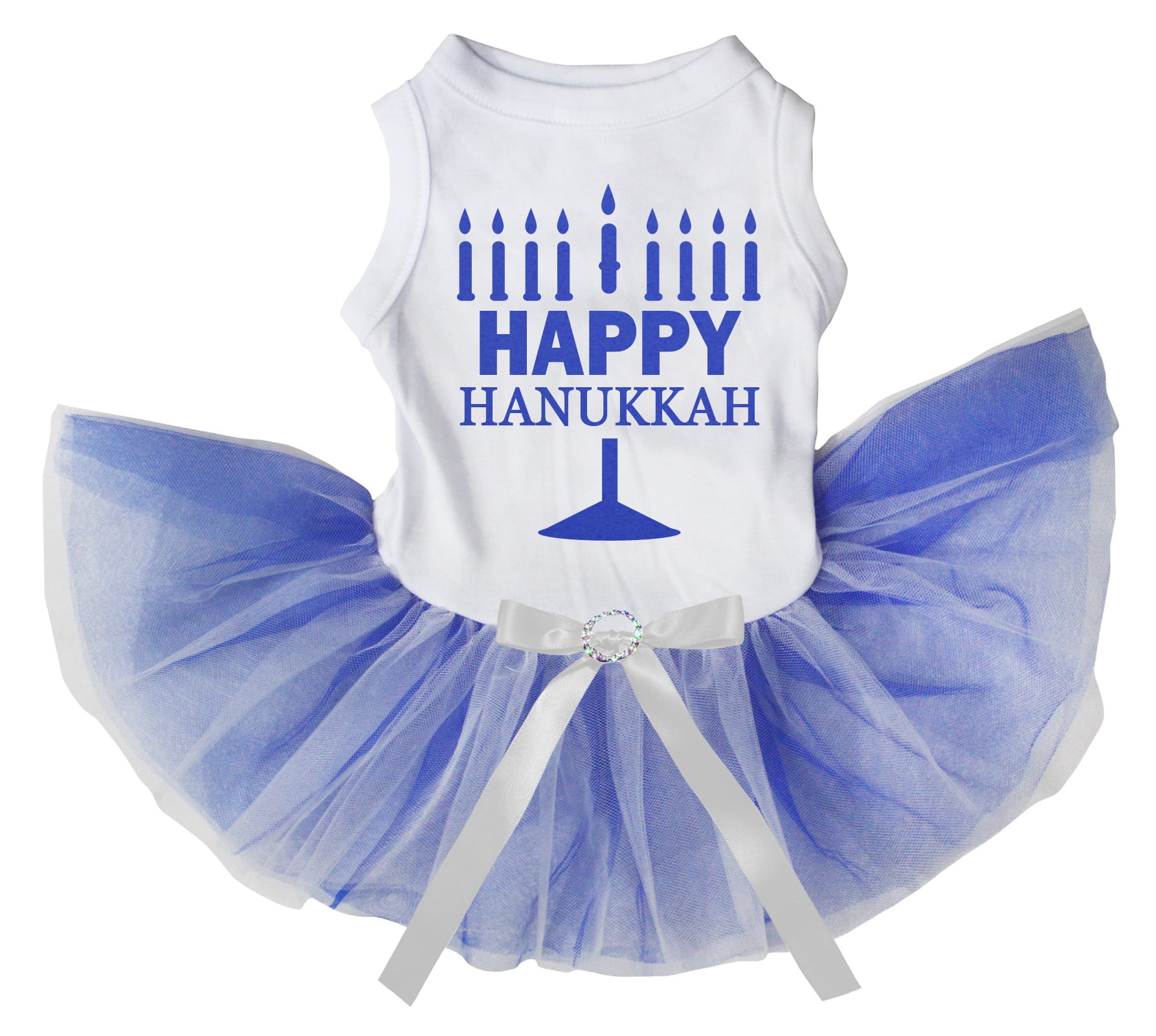 Petitebelle Happy Hanukkah Puppy Dog Dress (White/White Blue, XXX-Large)
