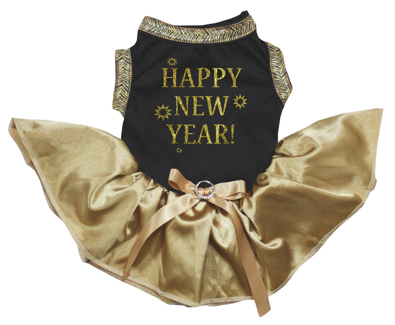 Petitebelle Happy New Year Puppy Dog Dress (Black/Gold, XX-Large)