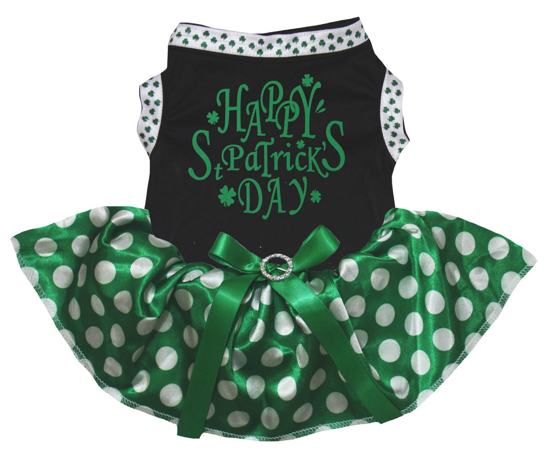 Petitebelle Happy St Patrick's Day Puppy Dog Dress (Black/Green Dots, X-Small)