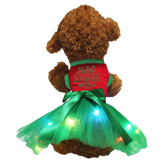 Petitebelle Happy St Patrick's Day Puppy Dog Dress (Red/Green LED, Small)