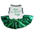 thumbnail image 1 of Petitebelle Happy St. Patrick's Day Puppy Dog Dress (White/Bling Green, Medium), 1 of 2