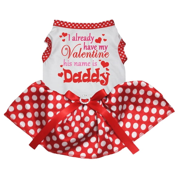 Petitebelle Have My Valentine His Name is Daddy Puppy Dog Dress (White/Red Dots, Medium)