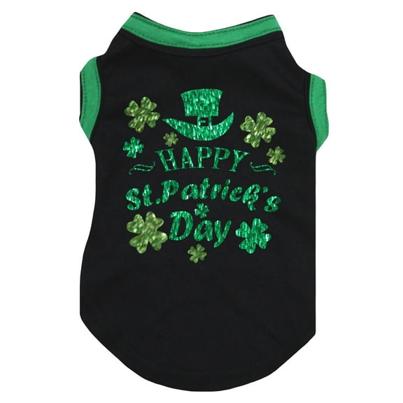 Petitebelle High-Hat Happy St Patrick's Day Puppy Dog Shirt (Black/Green, X-Large)
