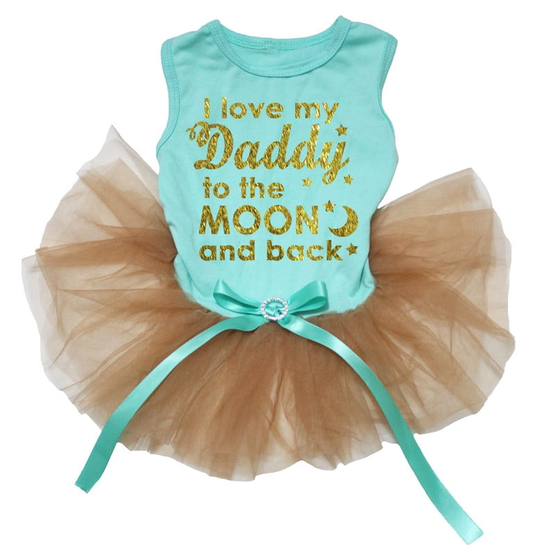 Petitebelle I Love My Daddy to The Moon and Back Puppy Dog Dress (Aqua Blue/Gold, XXX-Large)