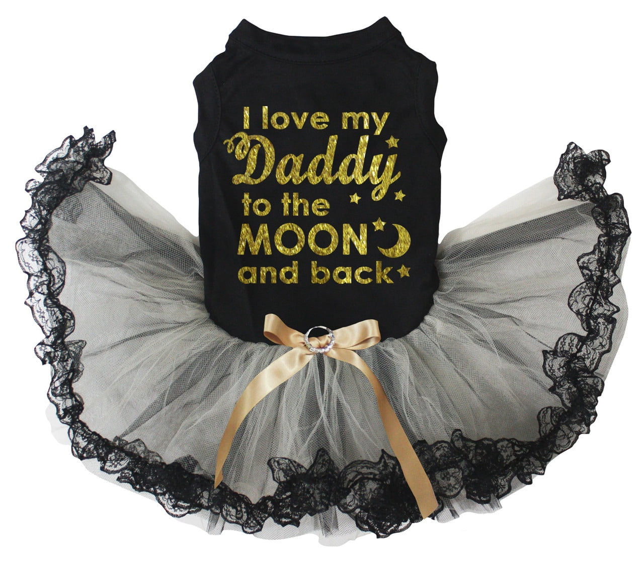 Petitebelle I Love My Daddy to The Moon and Back Puppy Dog Dress (Black/Gold Black Lace, Large)