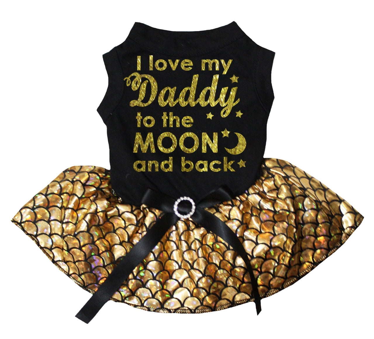 Petitebelle I Love My Daddy to The Moon and Back Puppy Dog Dress (Black/Gold Mermaid, Large)