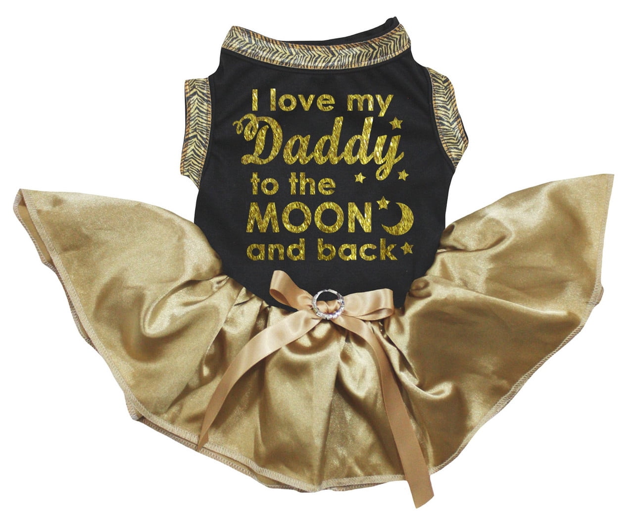 Petitebelle I Love My Daddy to The Moon and Back Puppy Dog Dress (Black/Gold Satin, XX-Large)