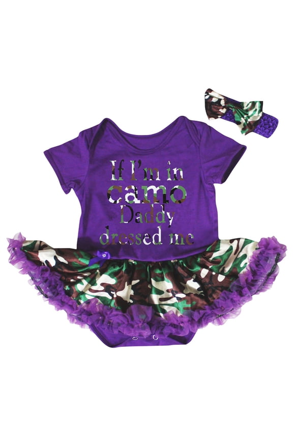 Petitebelle If I'm in Camo Daddy Dressed Me Baby Dress Nb-18m (Purple, 3-6 Months)
