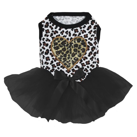 Petitebelle Leopard Heart Puppy Dog Dress (Leopard/Black, Large)