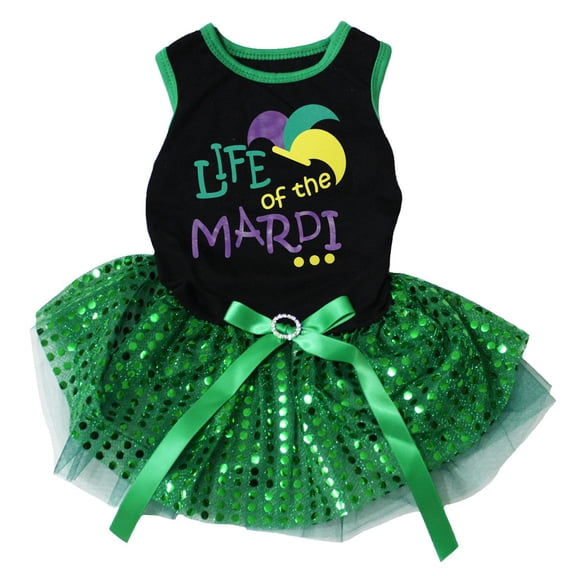 Petitebelle Life of The Mardi Puppy Dog Dress (Black/Green Sequins, Medium)