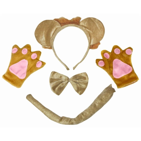 Petitebelle Lioness Headband Bowtie Tail Glove 4pc Costume (Brown, 5-10 Years)