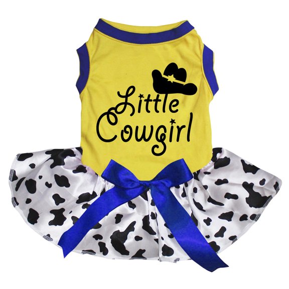 Petitebelle Little Cowgirl Puppy Dog Dress (Yellow/Cow, X-Large)