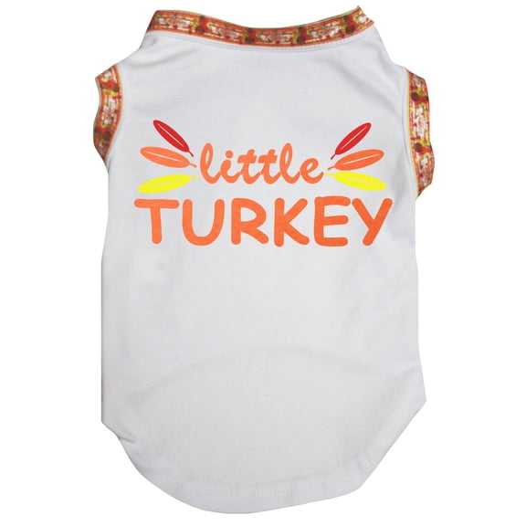 Petitebelle Little Turkey Feathers Puppy Dog Shirt (White/Turkeys, XX-Large)