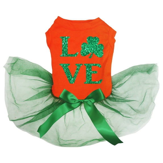 Petitebelle Love Clover Puppy Dog Dress (Orange/Green, Small)