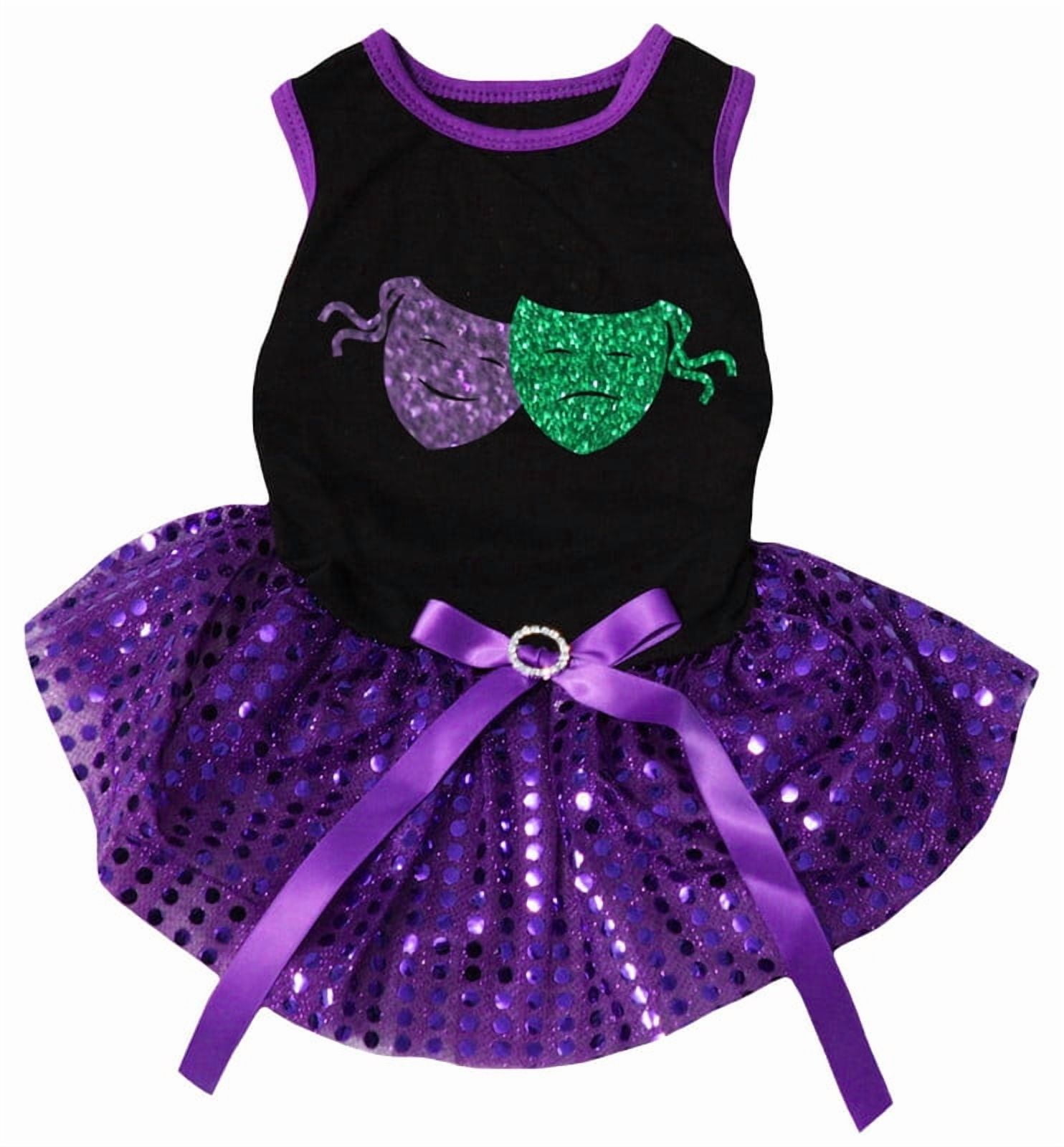 Petitebelle Mardi Gras Double Masks Puppy Dog Dress (Black/Purple Sequins, Small)
