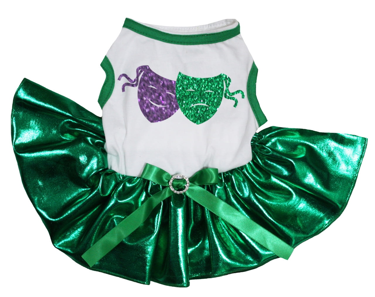 Petitebelle Mardi Gras Double Masks Puppy Dog Dress (White/Bling Green, XXX-Large)