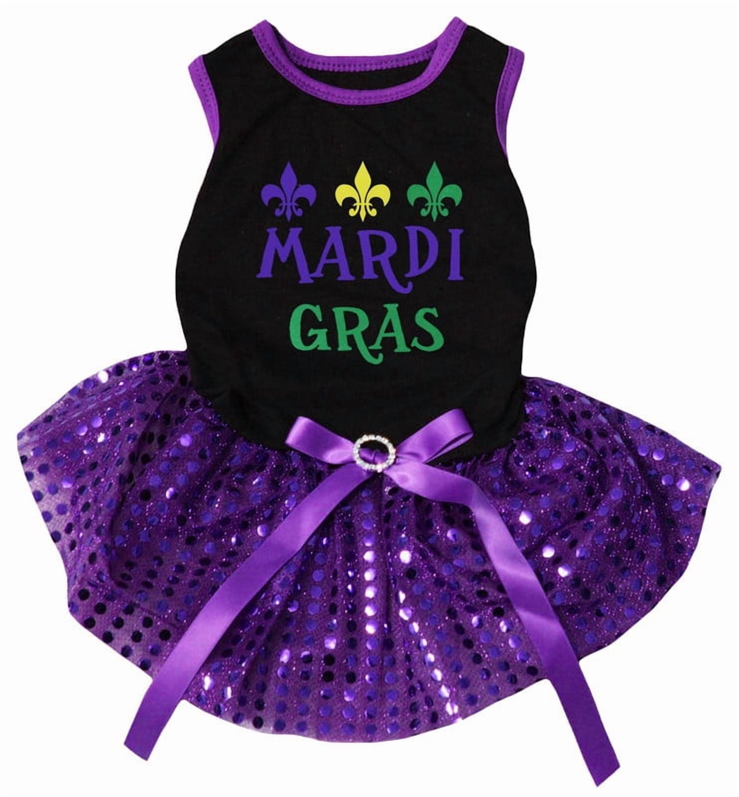 Petitebelle Mardi Gras Puppy Dog Dress (Black/Purple Sequins, XXX-Large)