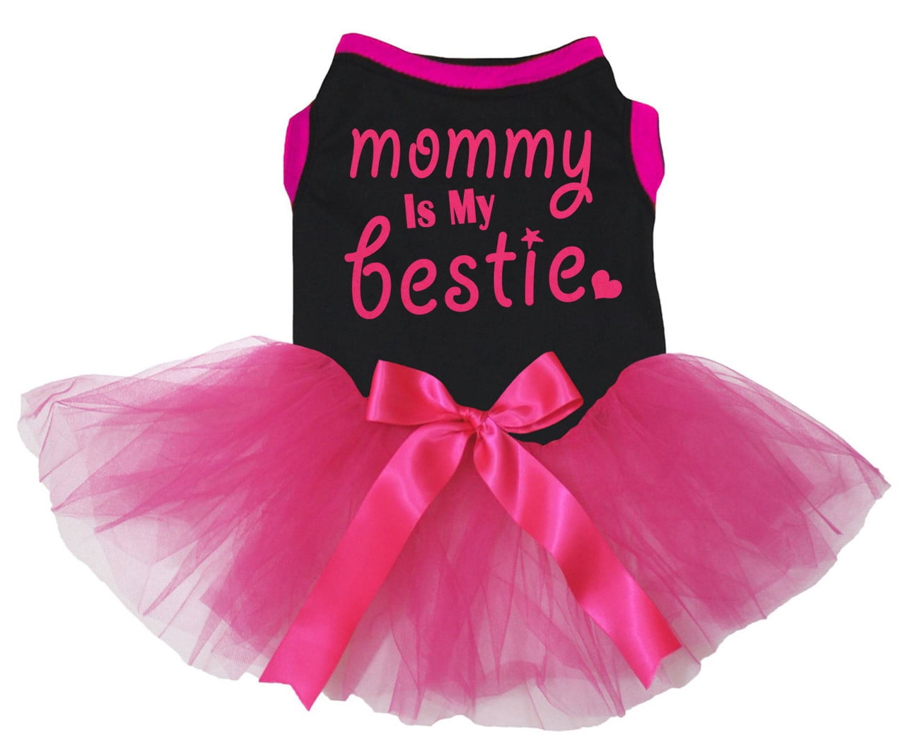Petitebelle Mommy is My Bestie Puppy Dog Dress (Black/Hot Pink, X-Large)