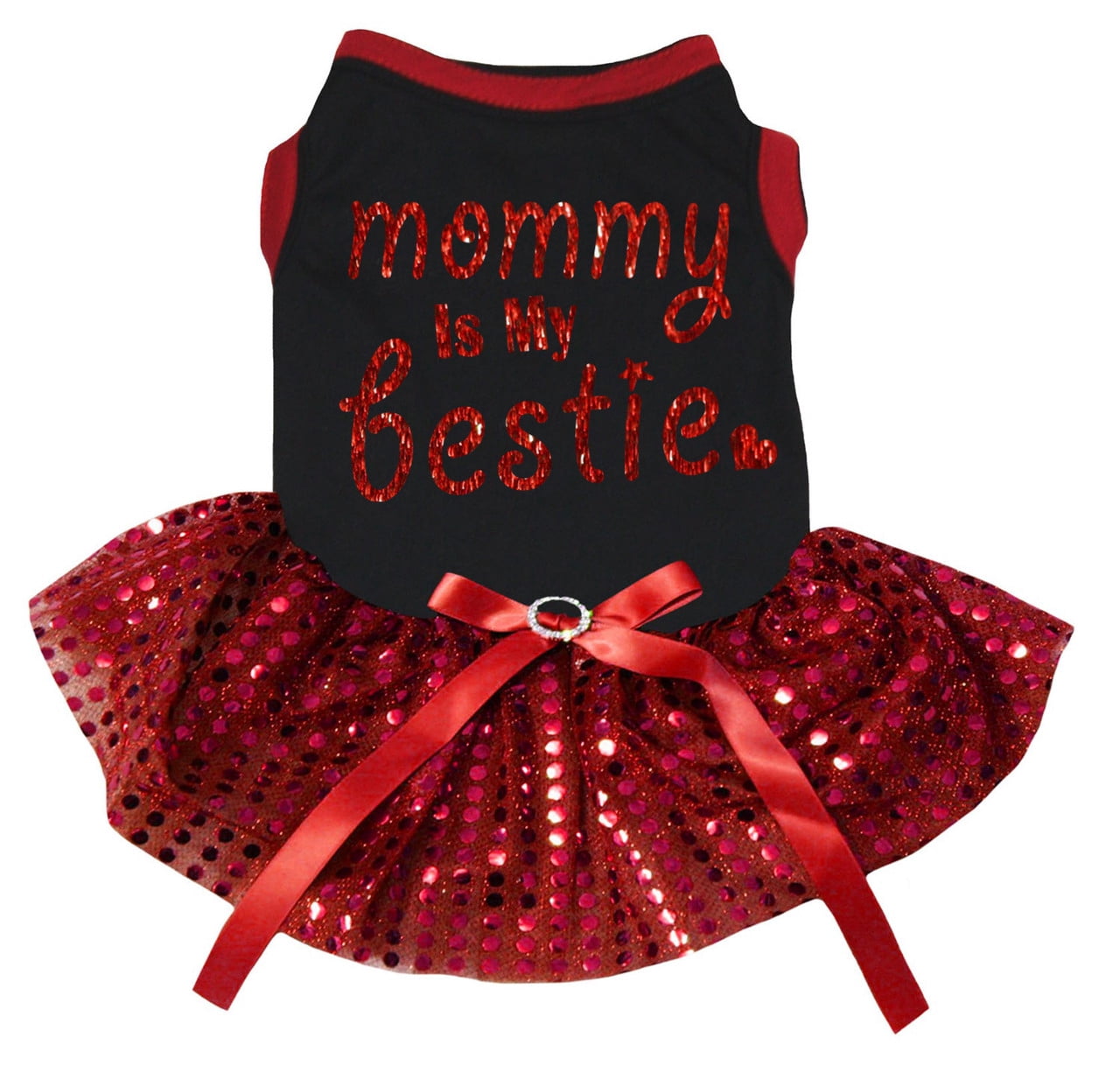 Petitebelle Mommy is My Bestie Puppy Dog Dress (Black/Red Sequins, XXX-Large)
