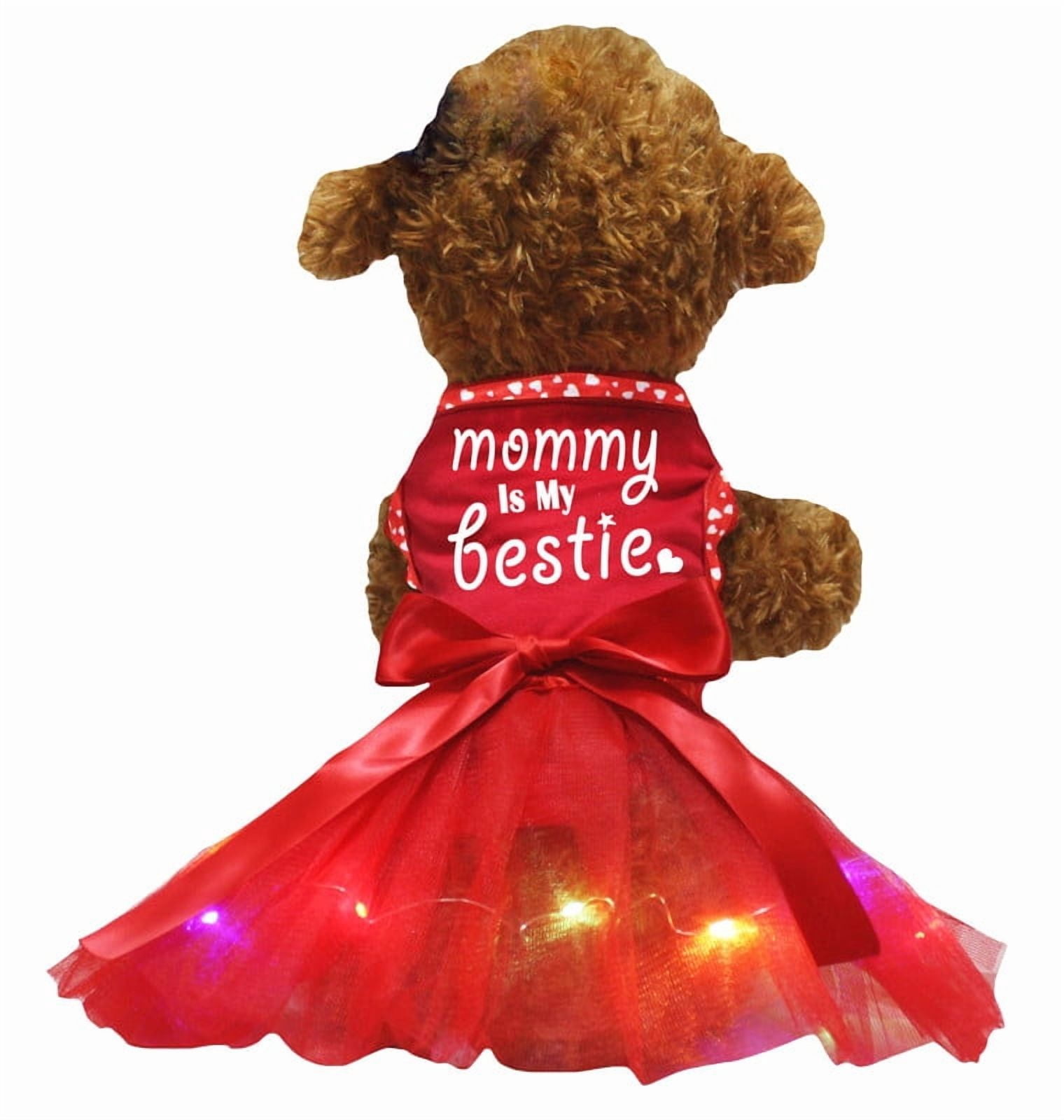 Petitebelle Mommy is My Bestie Puppy Dog Dress (Red/Red LED, Medium)