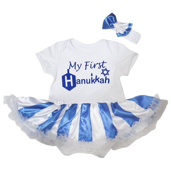 Petitebelle My First Hanukkah Star Baby Dress Nb-18m (White/Blue White Stripes, 6-12 Months)