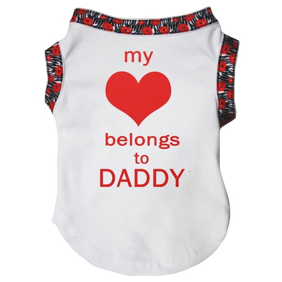 Petitebelle My Heart Belongs to Daddy Puppy Dog Shirt (White, Large)