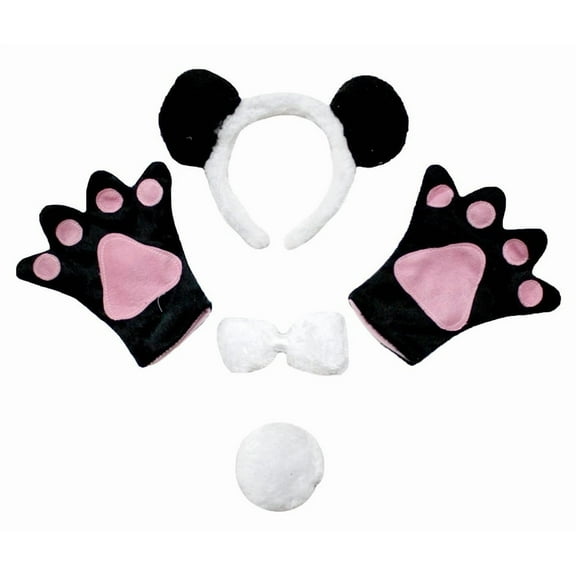 Petitebelle Panda Headband Bowtie Tail Glove 4pc Costume (Black White, 1-4 Years)